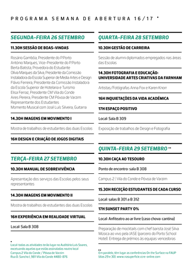 Semana de receção ao estudante - 2016/2017 - programa